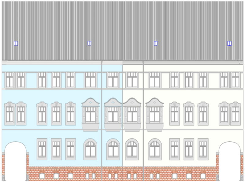 Vertiklschnitt von Gebäuden Chemnitz, Pirna, Radebeul, Halle, Berlin Dresden Leipzig
